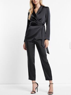 Express Black Satin Tie Front Wrap Blazer Women Small